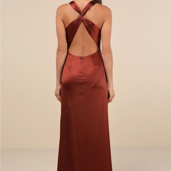 Satin rust, brown dress - Picture 2 of 5